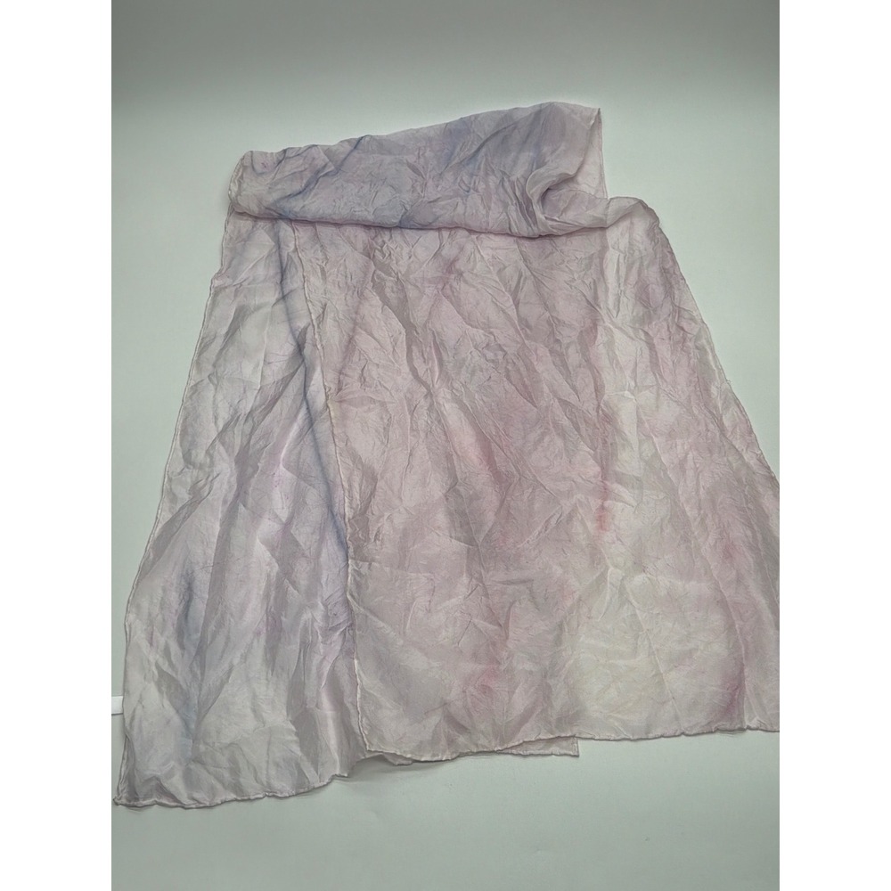 Hand Dyed 100% Silk Scarf‎ Lavender Pink Blue Watercolor Crinkle Sheer 15x58
